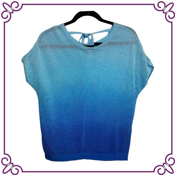 Chico's Blue Ombre Open Knit Round Neck Lightweight Sheer Top SMALL - Picture 1 of 9